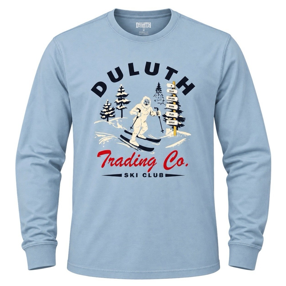 Duluth Trading Co. Ski Club Skiing Yeti T-Shirt Medium Relaxed Fit LongTail NWT